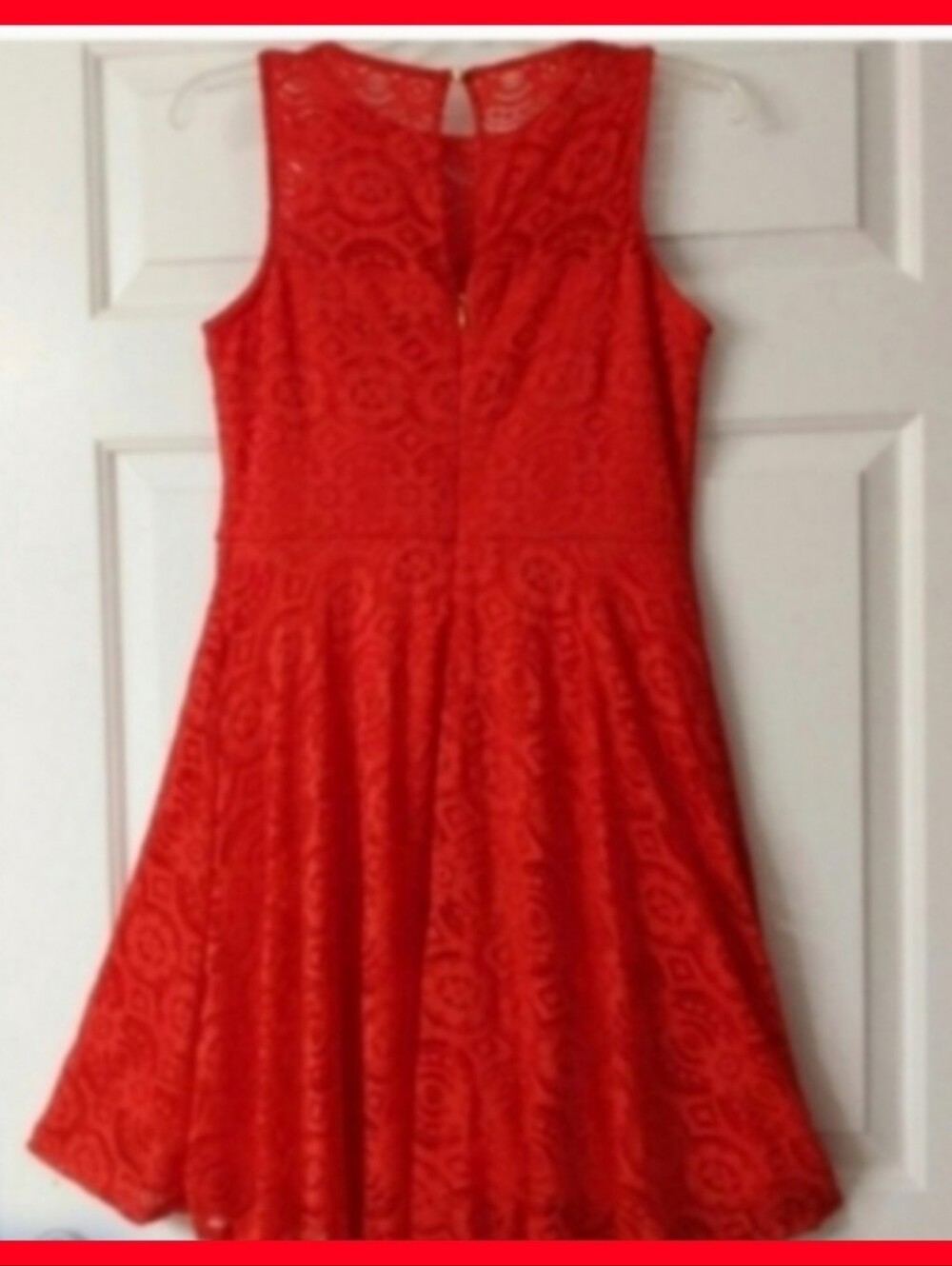 Red Lace Fit-and-Flare Dress Spring lacey dress cocktail Dressy elegant